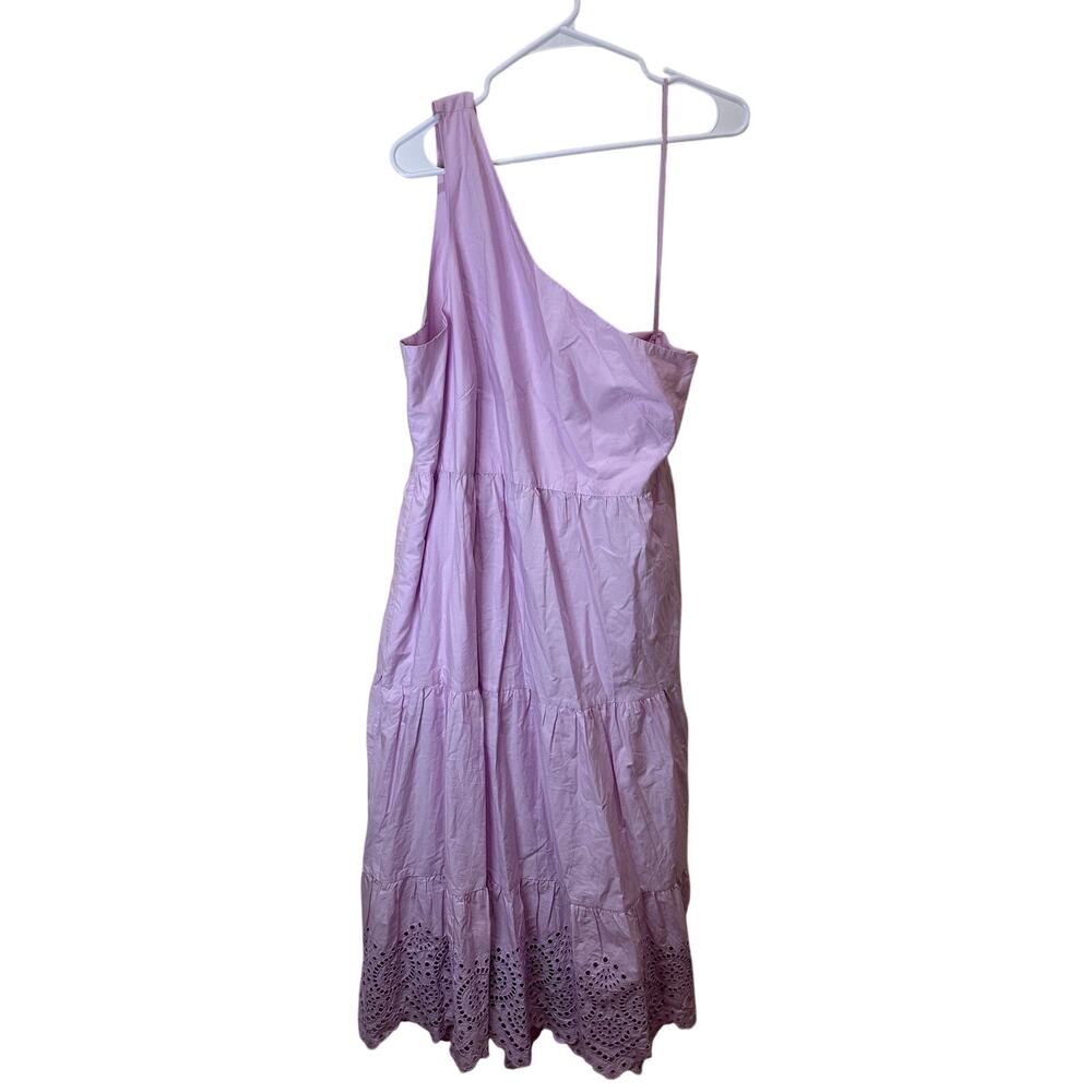 Gap Sz 14 NWT One Shoulder Midi Dress Eyelet Trim Lavender Tiered Flowy Cotton - Picture 2 of 7